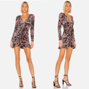 House of Harlow 1960 / Revolve Mila Dress Noir Paisley Velour Velvet Ruffle